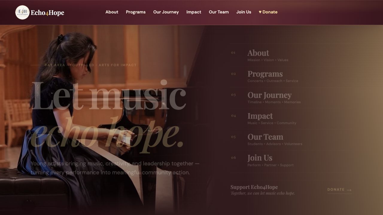 Screenshot of the Echo4Hope homepage showing the organization's public website presence.